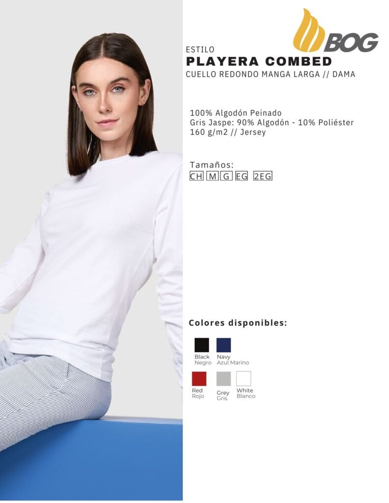 PLAYERA MOD COMBED CUELLO REDONDO MANGA LARGA DAMA