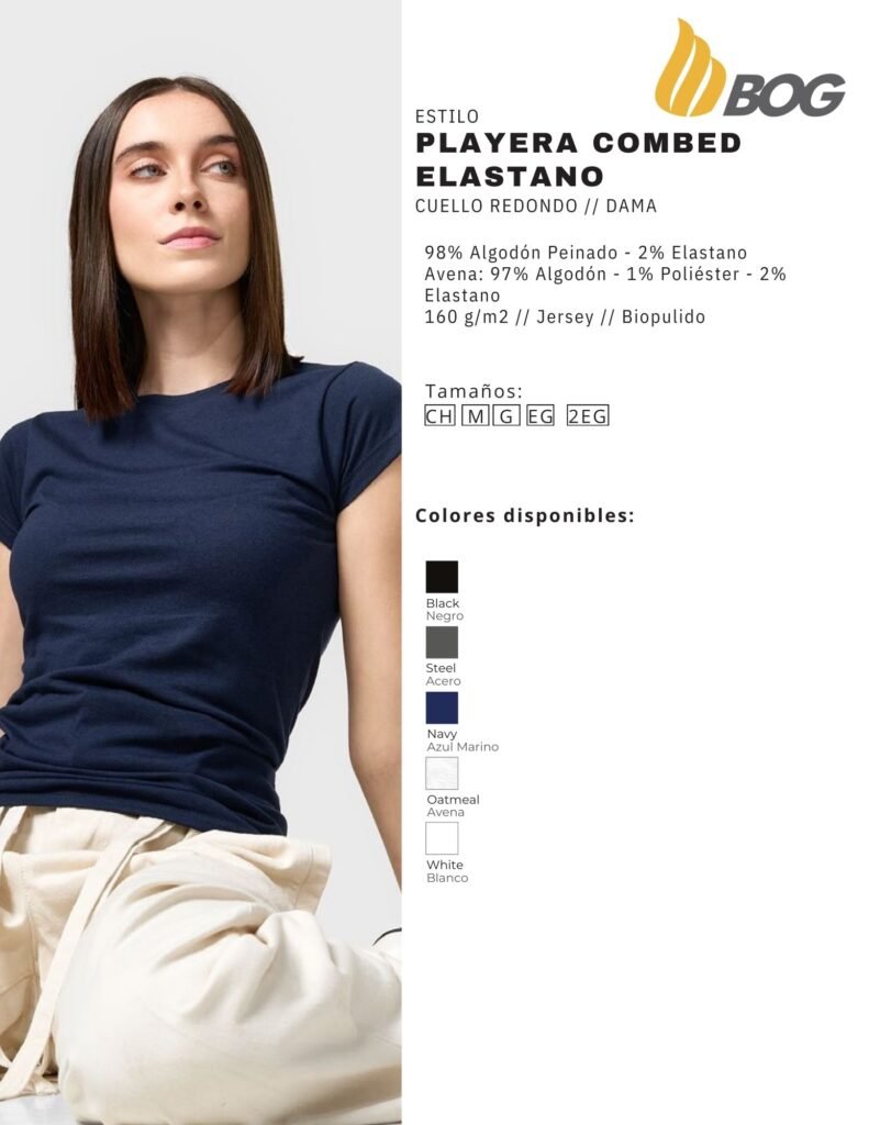 PLAYERA MOD COMBED ELASTANO CUELLO REDONDO DAMA