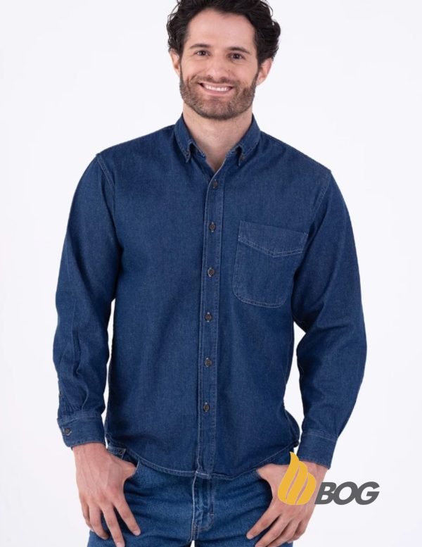 Camisa Hombre Manga Larga Mezclilla Stone