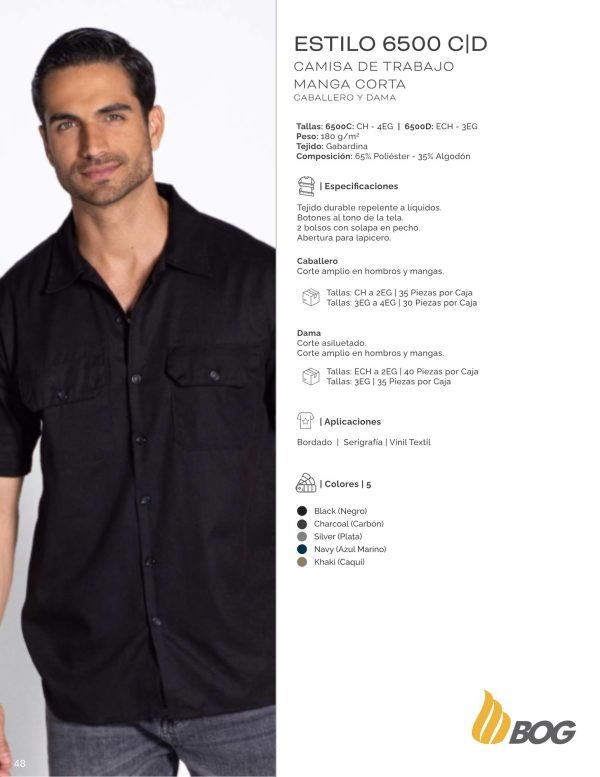 Camisa de trabajo manga corta para caballero PLAYERYTEES 6500 C