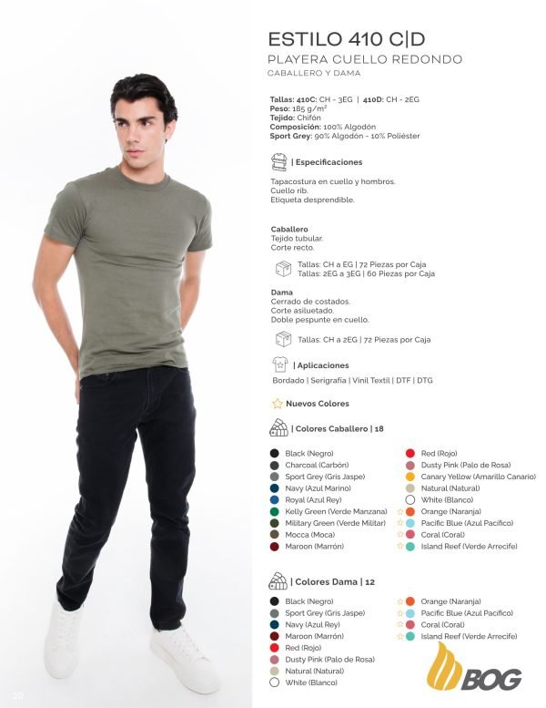 Playera para caballero cuello redondo PLAYERYTEES 410 C|D