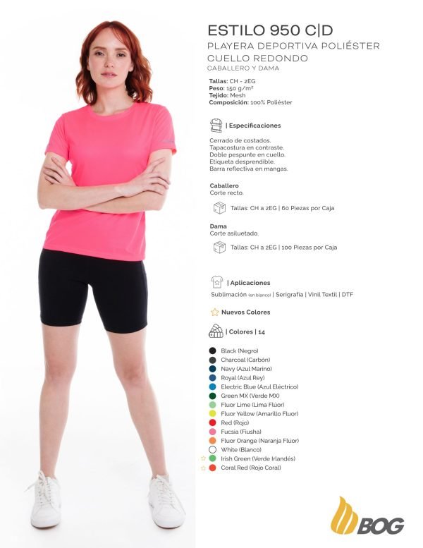 Playera para dama deportiva cuello redondo PLAYERYTEES 950 D