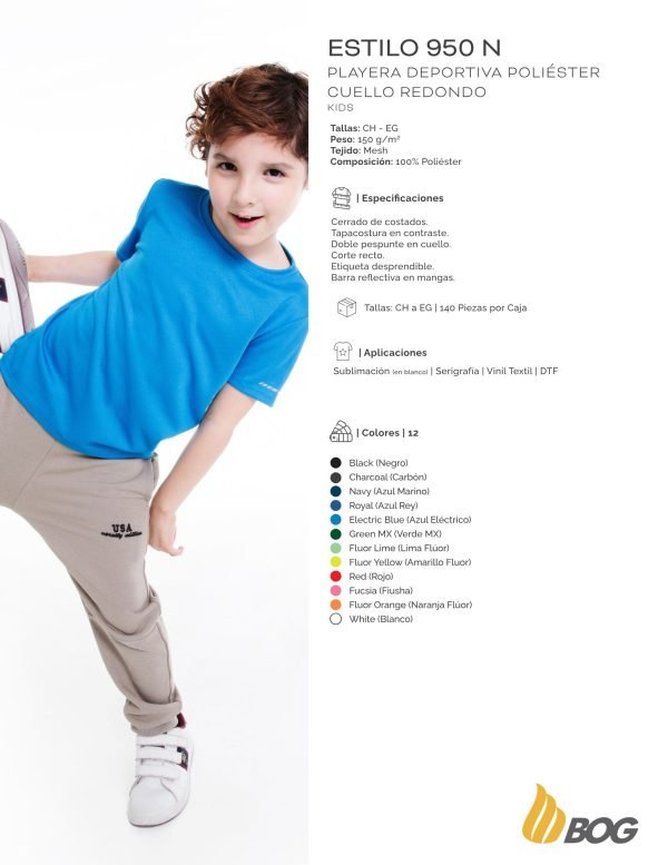 Playera deportiva para niño cuello redondo PLAYERYTEES 950 N